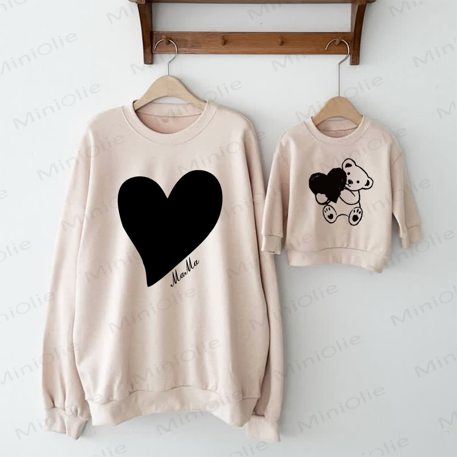 MAMAママと私のお揃いスウェットシャツ - ベージュ - 大人用スウェットシャツ：XL - image 1