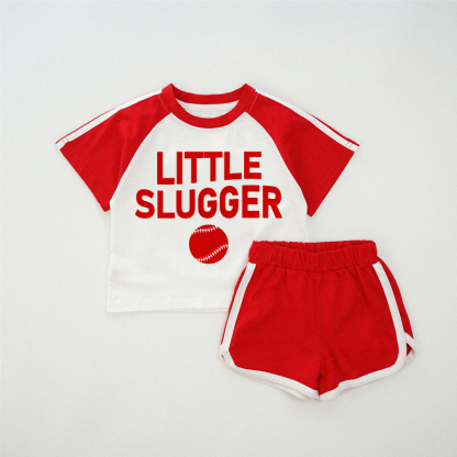 LITTLE SLUGGER BABEベビー用レッドラグランTシャツセット - 赤 - 2～3歳 - image 1