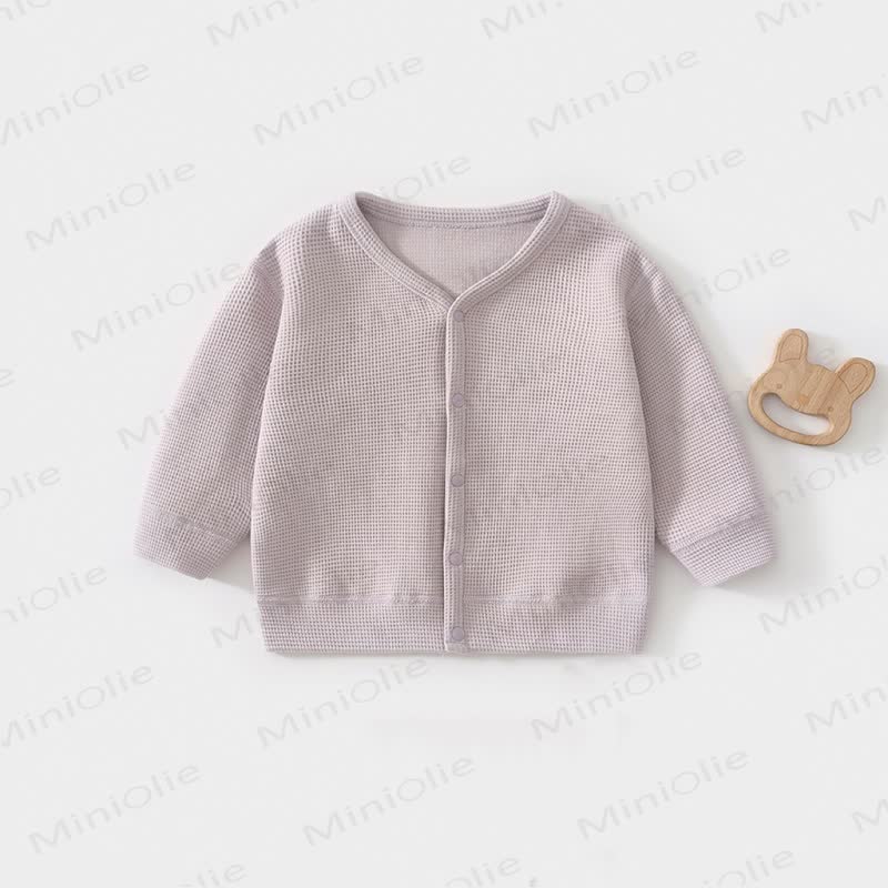 ベビー・幼児用ワッフルニット前開きスナップカーディガンコート - 紫 - 3～4歳 - image 4