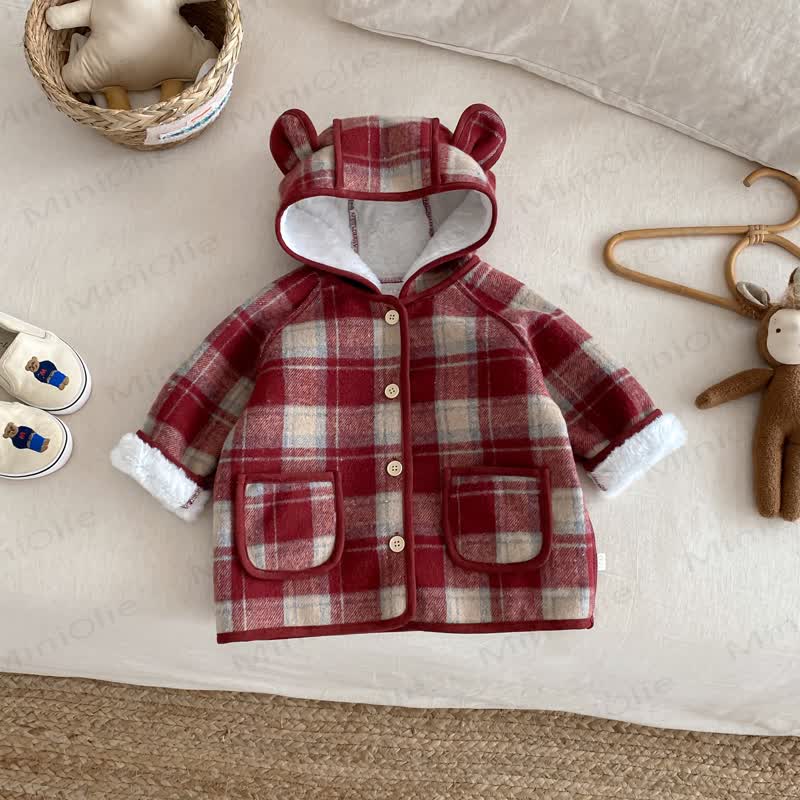 ベビー よちよち歩き 女の子 チェック柄 フーディー フリース アウターウェア - 赤 - 5～7歳 - image 4