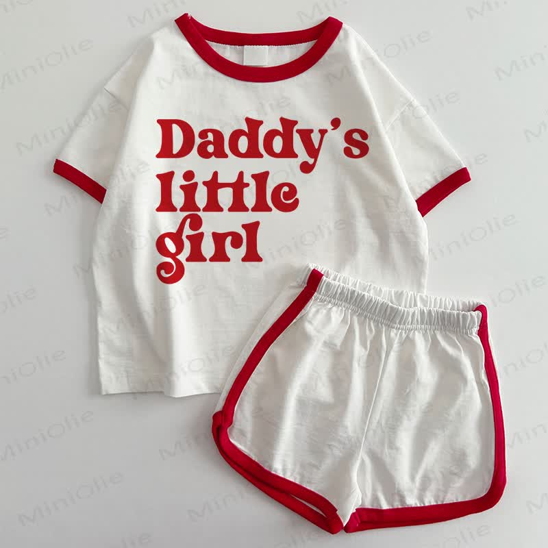  DADDY'S LITTLE GIRLベビーTシャツ＆ショートパンツ 2点セット - 白と赤 - 3～5歳 - image 1