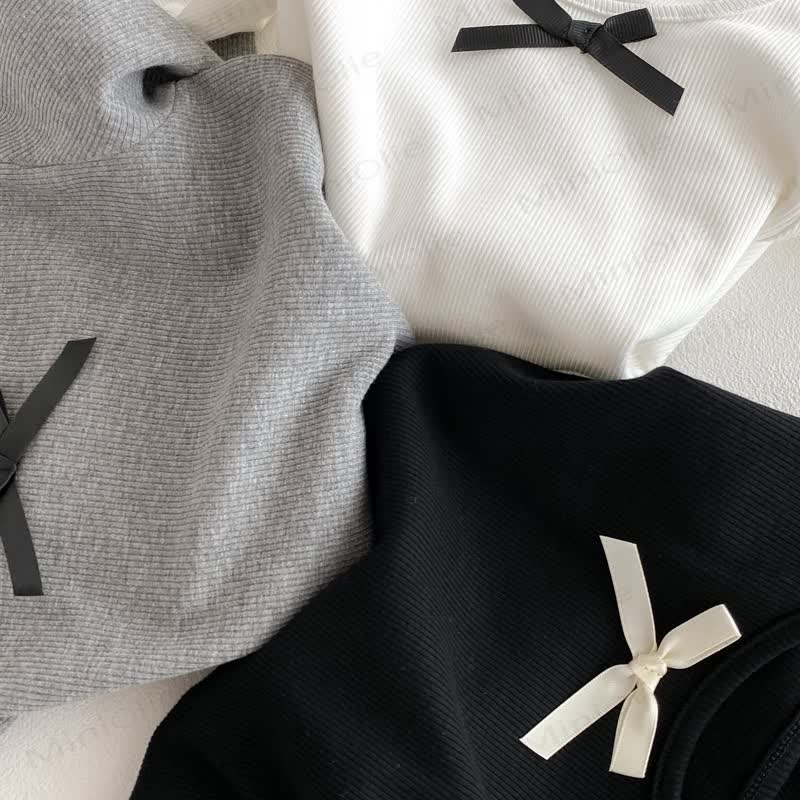 ベビーガールのリボン付きシンプルベースレイヤーTシャツ - image 6