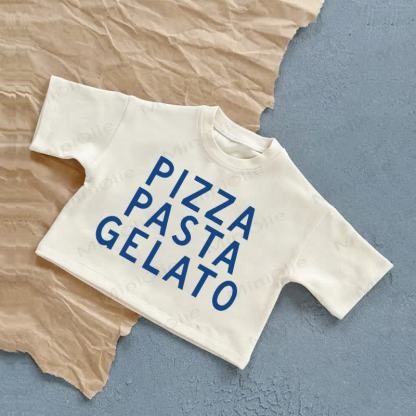 PIZZA PASTA GELATOベビー スローガン ホワイト カジュアル Tシャツ - 白 - 2～3歳 - image 1