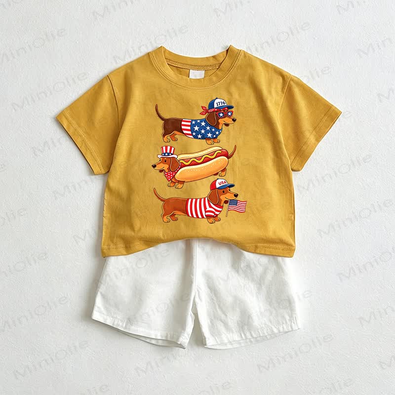 ベビー用ホットドッグTシャツ＆ショーツ2点セット - 黄色と白 - 3～5歳 - image 1