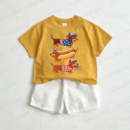 ベビー用ホットドッグTシャツ＆ショーツ2点セット - 黄色と白 - 3～5歳 - image 1