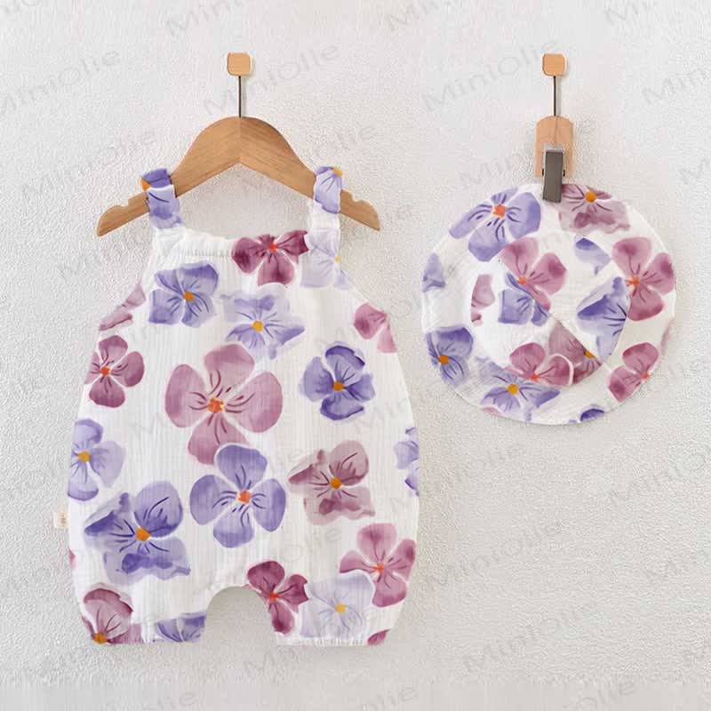 ベビー用花柄ロンパース（帽子付き） - 白 - 18～24ヶ月 - image 1