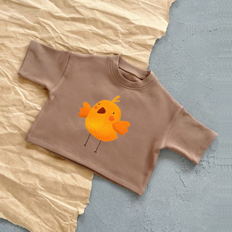 ひよこ柄サマーカジュアルTシャツ - 茶色 - 2～3歳 - image 5
