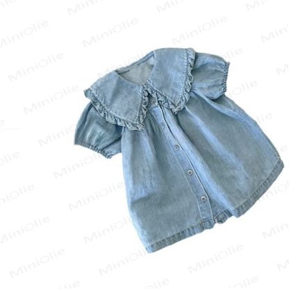 幼児用ラペル無地デニムDress - image 4