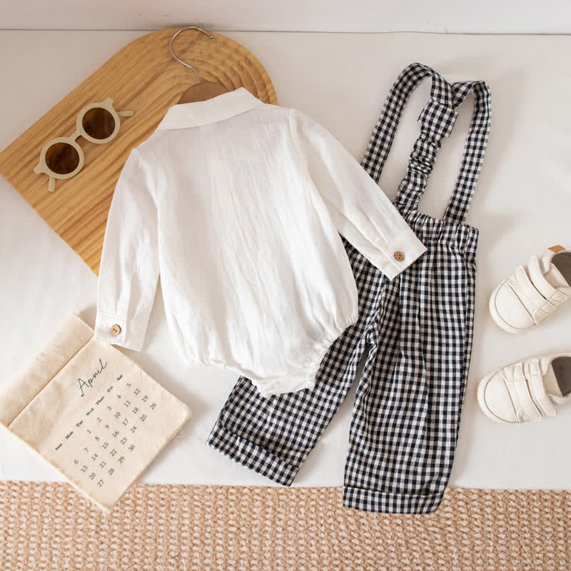 男の子用チェック柄ボディスーツオーバーオール2点セット - image 5