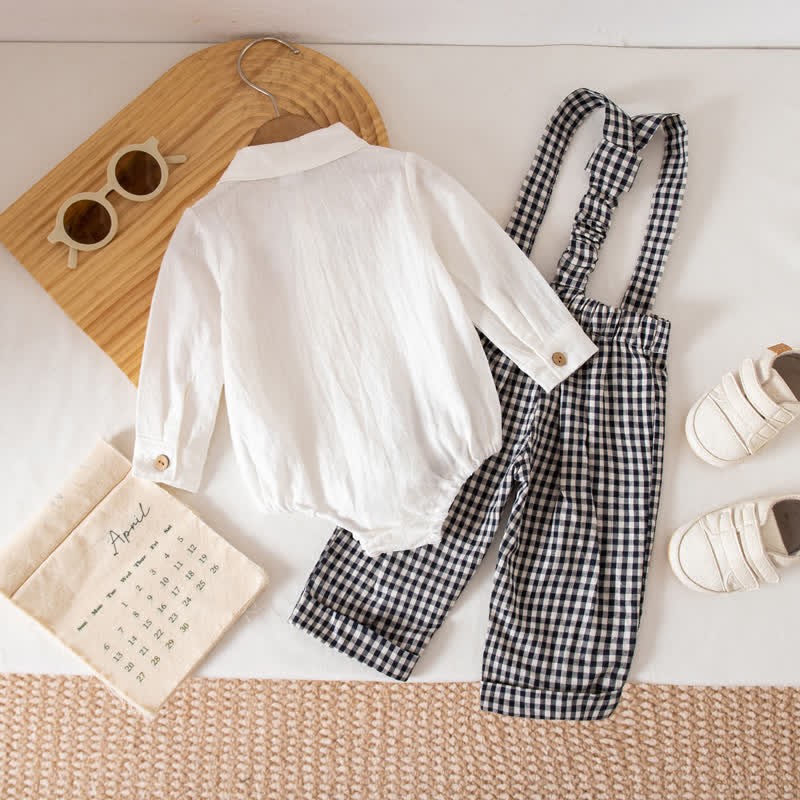 男の子用チェック柄ボディスーツオーバーオール2点セット - image 5