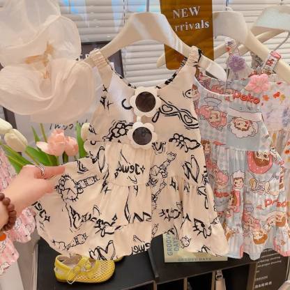 幼児用女の子向け花柄キャミソールDress - 白猫 - 10-11歳 - image 6