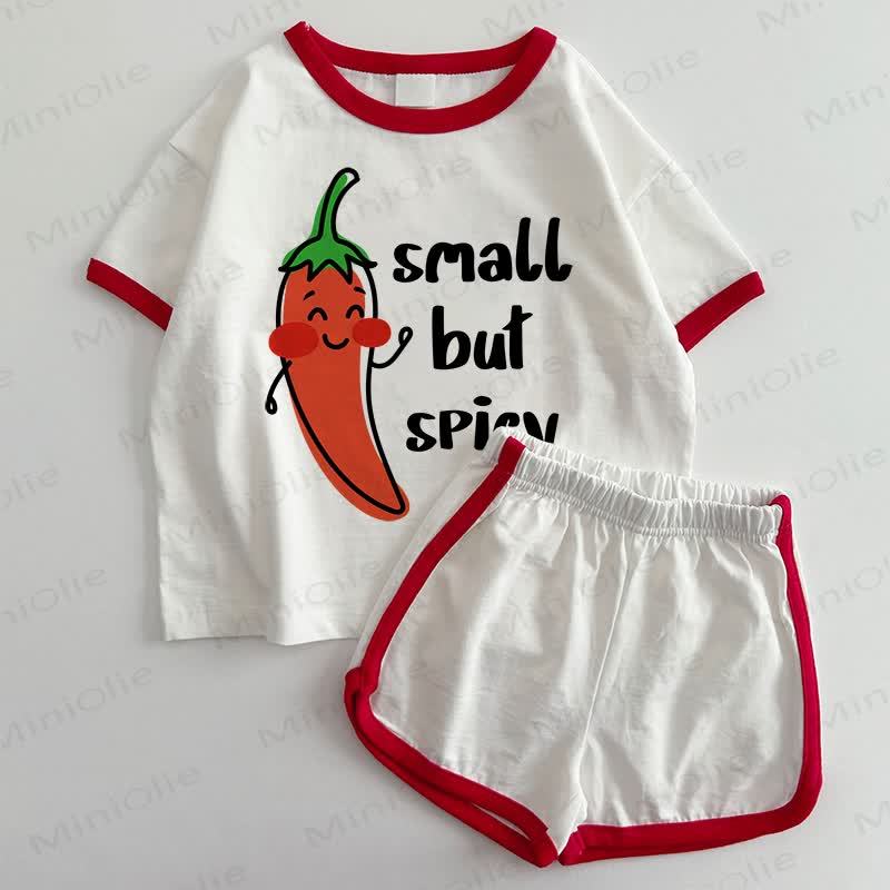 SMALL BUT SPICYベビーTシャツとショートパンツの2点セット - 白と赤 - 3～5歳 - image 1