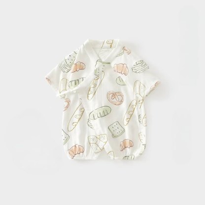 ベビー用ホワイトフルーツ/野菜/食べ物柄サマーラップフロントロンパース - パン - 15-22M - image 3