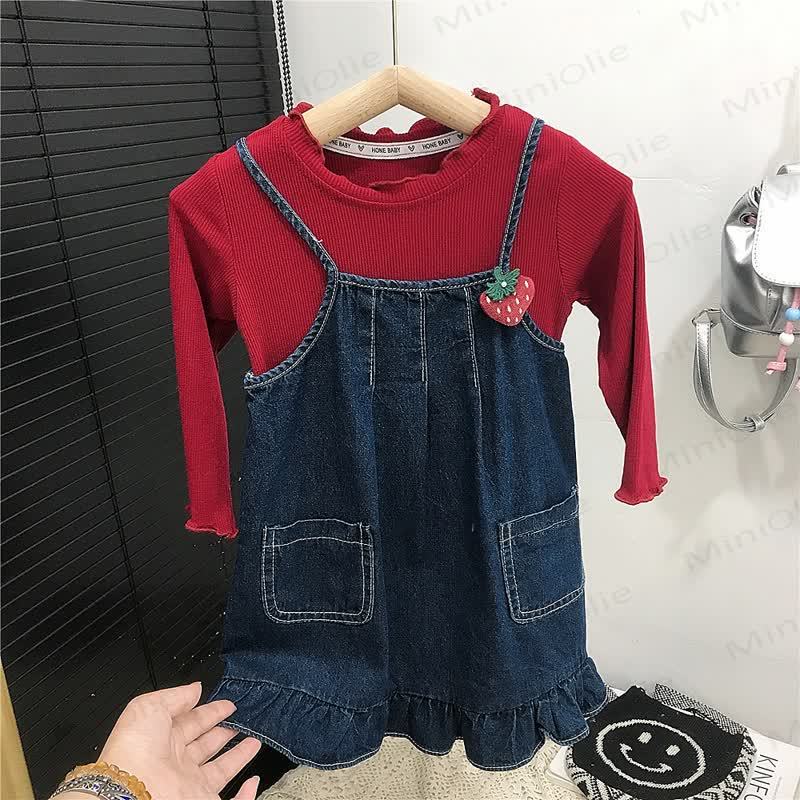 幼児用女の子デニムストロベリーDress - image 4