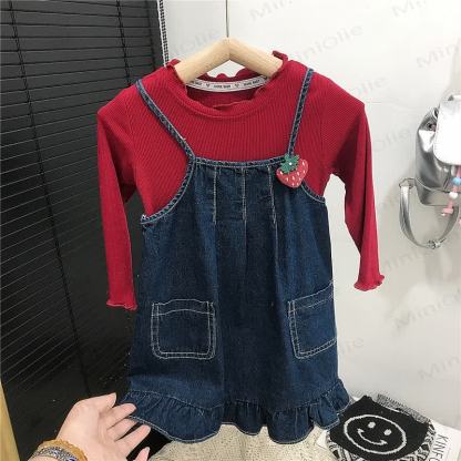 幼児用女の子デニムストロベリーDress - image 4