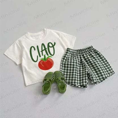 CIAOベビートマトTシャツ＆ショートパンツ 2点セット - ホワイト＆グリーン - 3～5歳 - image 1
