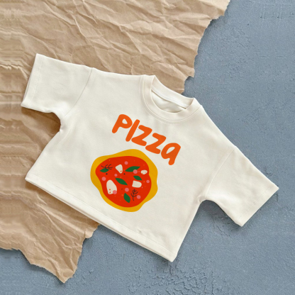 PIZZAベビー スローガン ホワイト サマー カジュアル Tシャツ - 白 - 2～3歳 - image 1