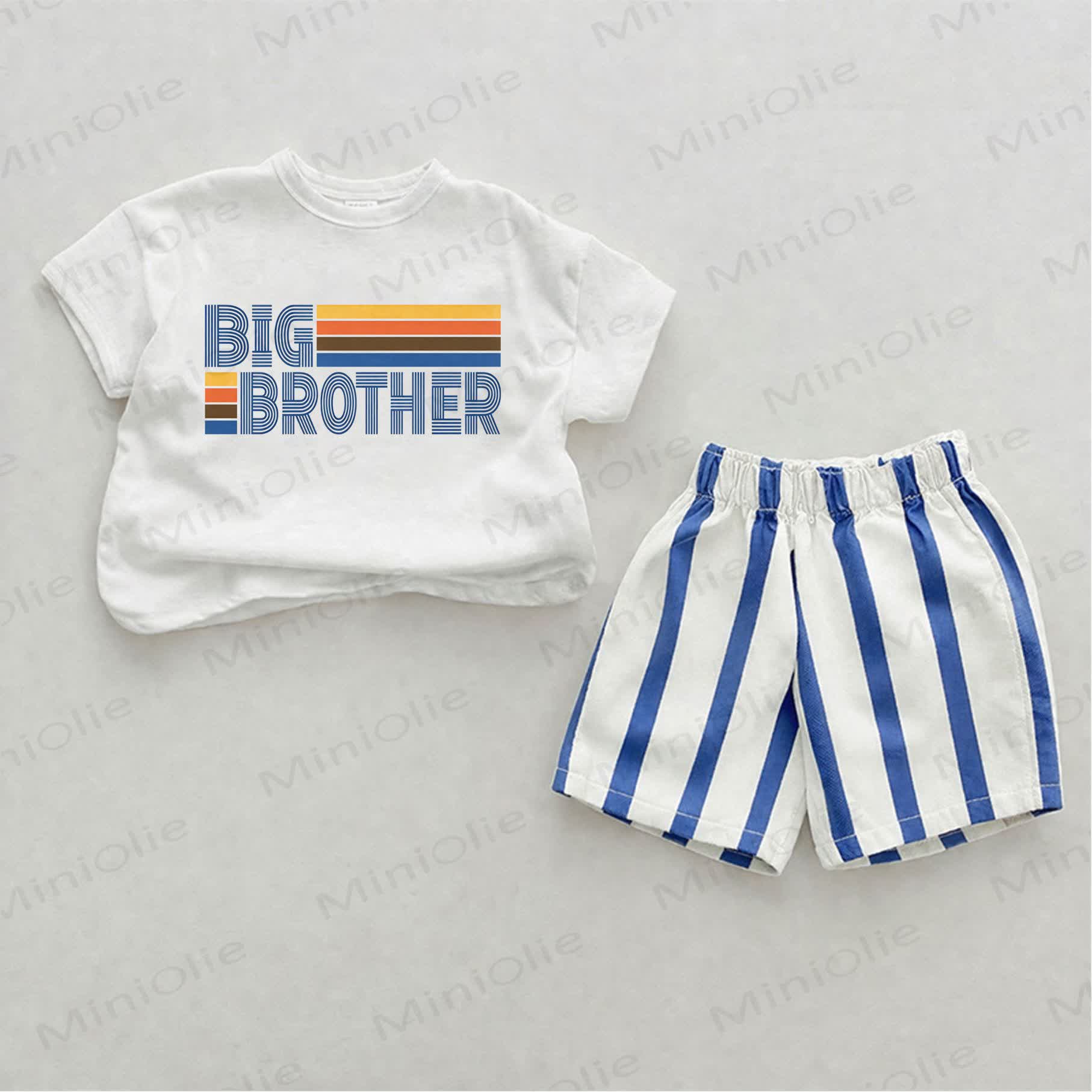 BIG BROTHERベビーブルー カラーバー 縦ストライプ 2点セット - ホワイト＆ブルー - 2～3歳 - image 1