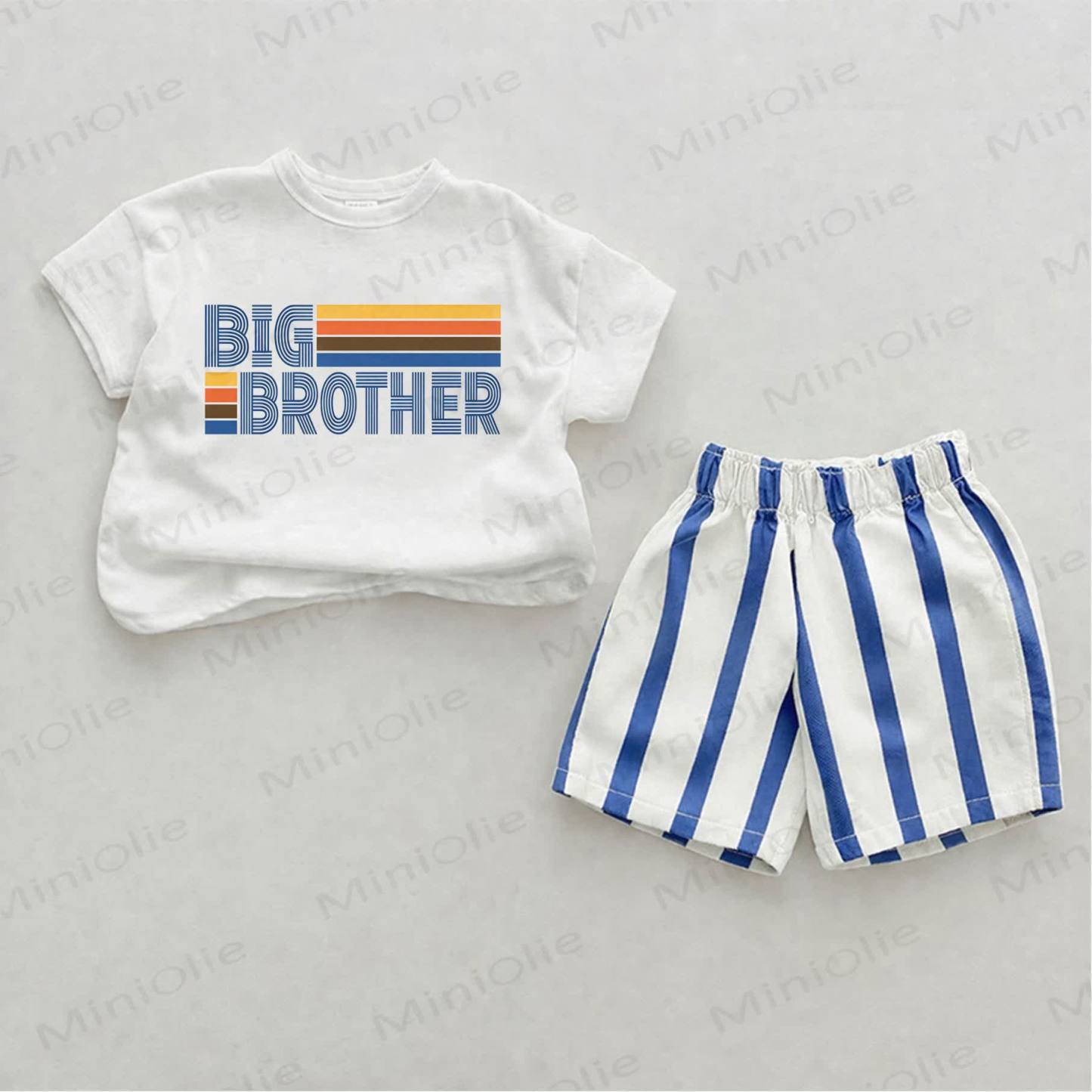 BIG BROTHERベビーブルー カラーバー 縦ストライプ 2点セット - ホワイト＆ブルー - 2～3歳 - image 1