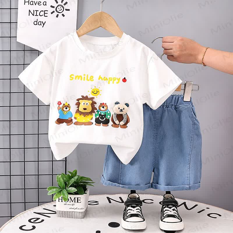 幼児男の子用ショベルカー柄Tシャツ＆ショートパンツ 2点セット - 白 - 4～5歳 - image 4