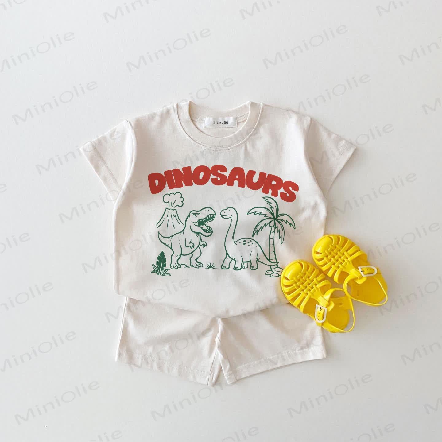 DINOSAURS柄ベビー服（白、2点セット） - 白 - 18～24ヶ月 - image 1