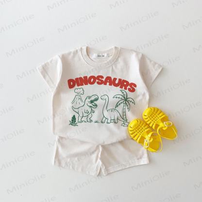 DINOSAURS柄ベビー服（白、2点セット） - 白 - 18～24ヶ月 - image 1
