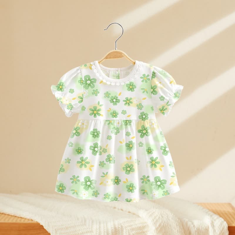幼児用ベビーガールズプリントパフスリーブサマーDress - 緑の花 - 4～5歳 - image 4