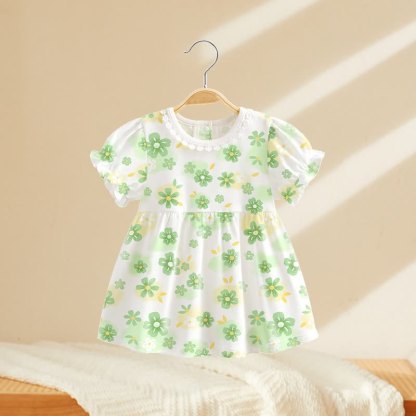 幼児用ベビーガールズプリントパフスリーブサマーDress - 緑の花 - 4～5歳 - image 4