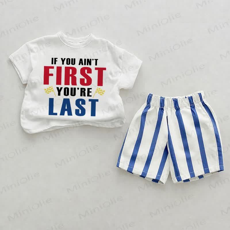 IF YOU AIN'T FIRST YOU'RE LASTベビーブルーの縦縞模様のツーピースセット - ホワイト＆ブルー - 2～3歳 - image 1