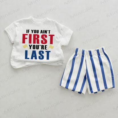 IF YOU AIN'T FIRST YOU'RE LASTベビーブルーの縦縞模様のツーピースセット - ホワイト＆ブルー - 2～3歳 - image 1