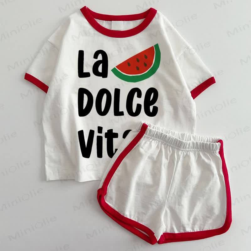 LA DOLCE VITAベビー スイカ柄 Tシャツ＆ショートパンツ 2点セット - 白と赤 - 3～5歳 - image 1