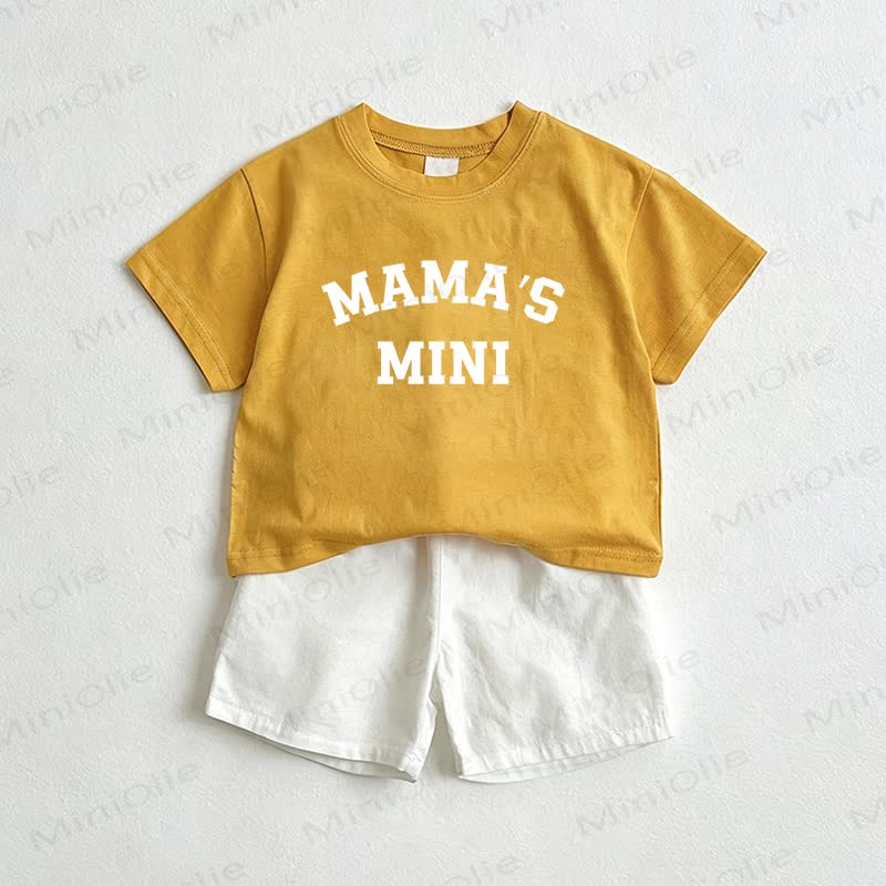 MAMA'S MINIベビーTシャツ＆ショートパンツ2点セット - 黄色と白 - 3～5歳 - image 1