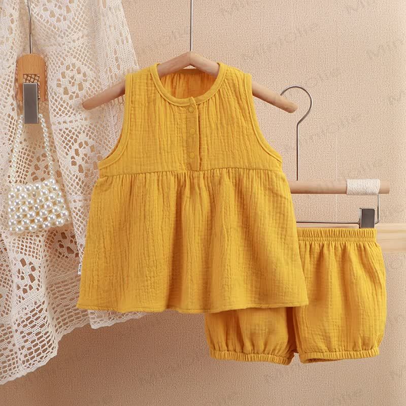 幼児用ツーピース無地ノースリーブガーゼセット - 黄色 - 4～5歳 - image 3