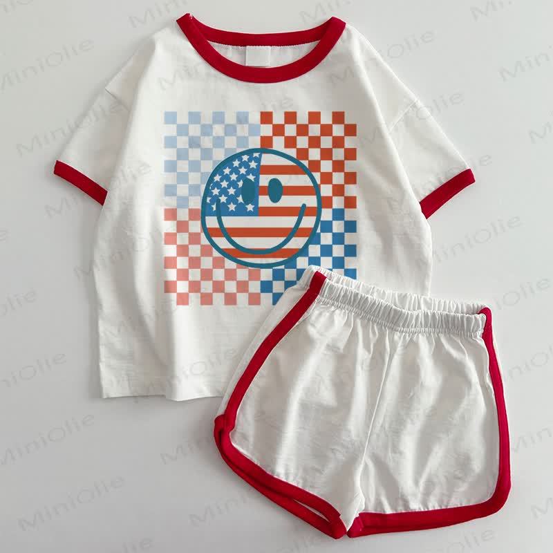 ベビースマイルフラッグTシャツ＆ショートパンツ2点セット - 白と赤 - 3～5歳 - image 1