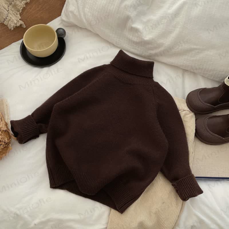 キッズ無地タートルネックセーター - 茶色 - 10歳 - image 6