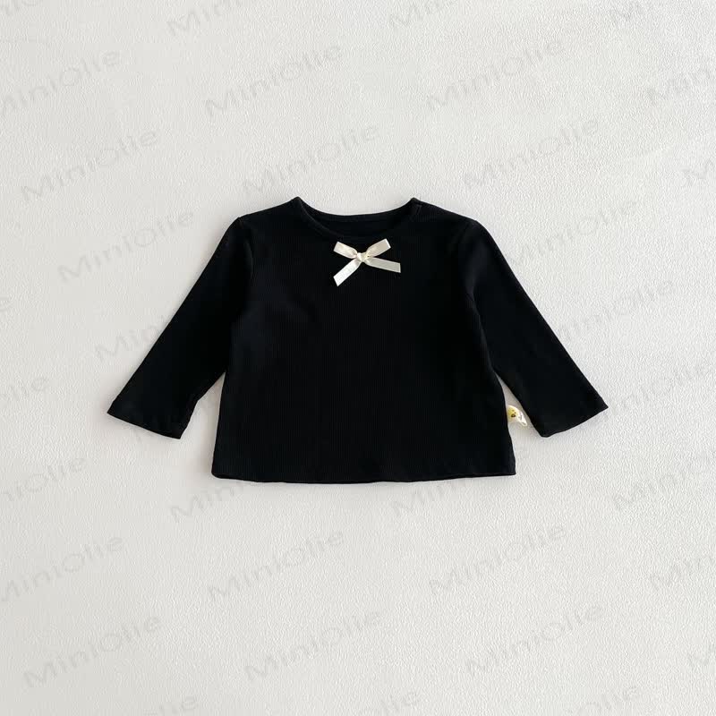 ベビーガールのリボン付きシンプルベースレイヤーTシャツ - 黒 - 2～3歳 - image 12
