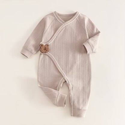 ベビー用無地アニマル柄マジックテープロンパース - 茶色 - 6～12ヶ月 - image 5