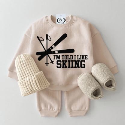 I'M TOLD I LIKE SKIINGベビー用スウェットスーツ 2点セット - ベージュ - 2～3歳 - image 4