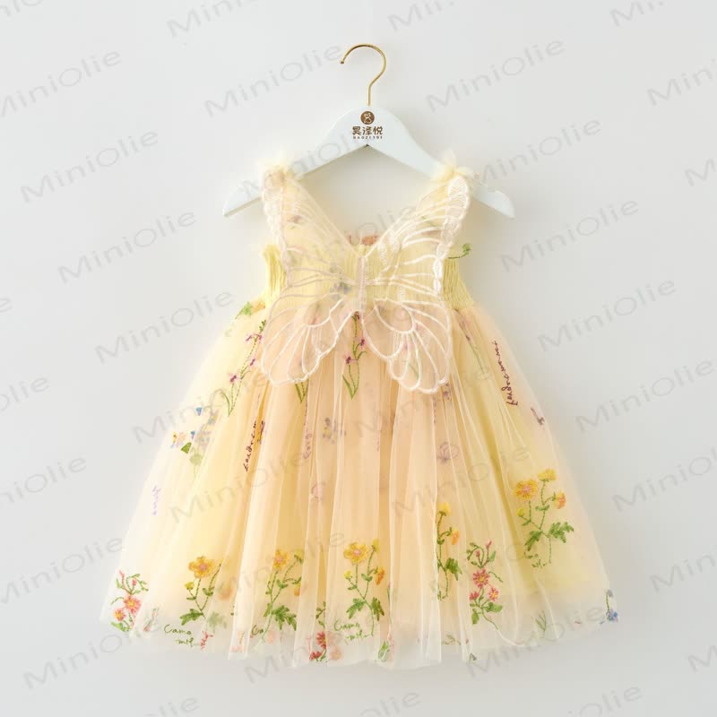 ベビー 幼児 女の子 バタフライ フラワー メッシュDress - 黄色 - 8歳 - image 5