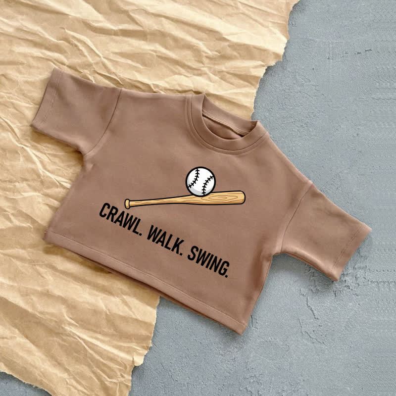 ハイハイ。歩く。ブランコに乗る。ベビー野球サマーカジュアルTシャツ - 茶色 - 2～3歳 - image 5