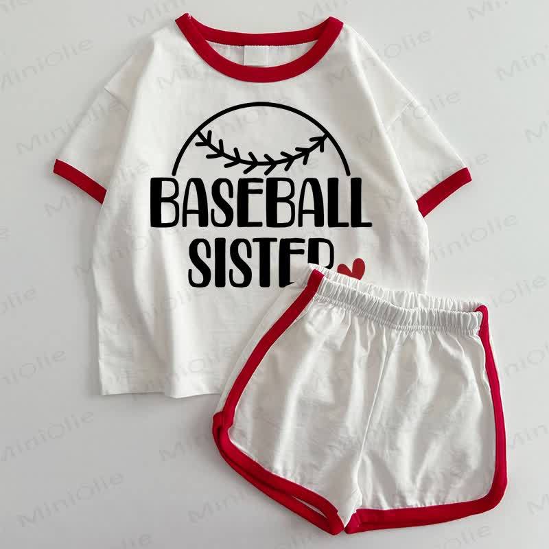 BASEBALL SISTERベビープリントTシャツ＆ショートパンツ 2点セット - 白と赤 - 3～5歳 - image 1