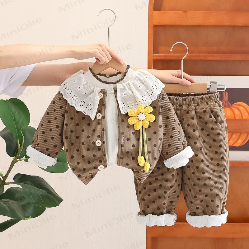 ベビー 幼児 女の子 フラワー ドット 2点セット - 茶色 - 4～5歳 - image 4