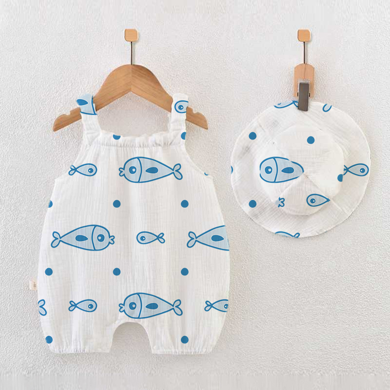 ベビー用白魚柄ロンパース（帽子付き） - 白 - 18～24ヶ月 - image 1