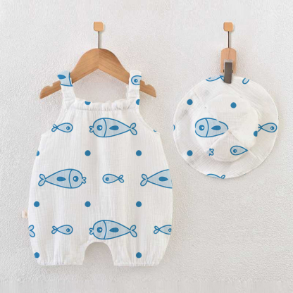 ベビー用白魚柄ロンパース（帽子付き） - 白 - 18～24ヶ月 - image 1