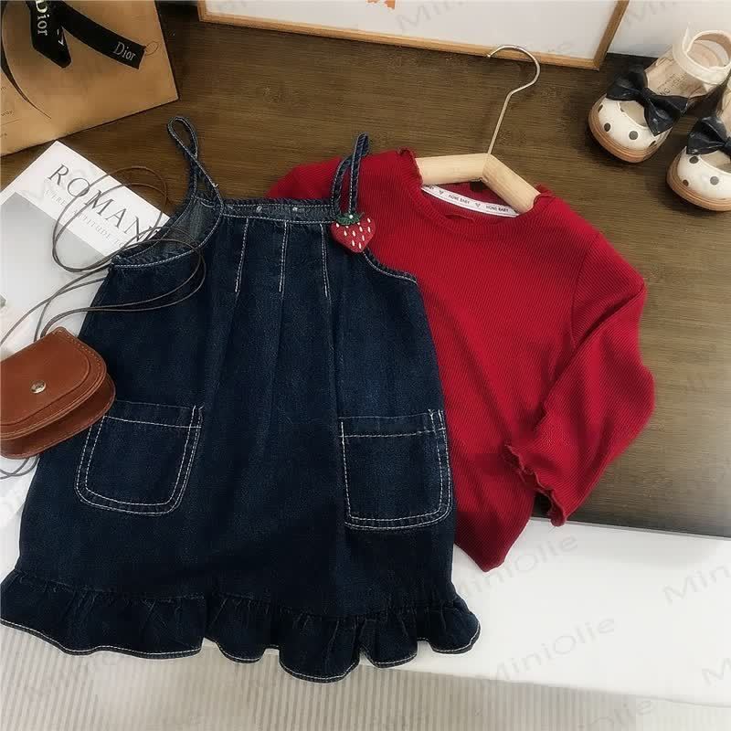 幼児用女の子デニムストロベリーDress - image 3