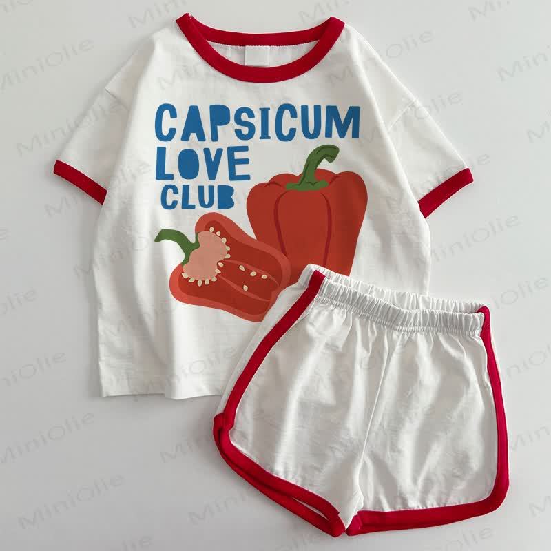 CAPSICUM LOVE CLUBTシャツ＆ショートパンツ 2点セット - 白と赤 - 3～5歳 - image 1