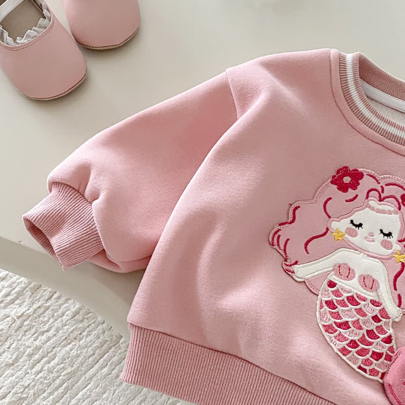 女の子用マーメイドフラワーキルティングピンクスウェットシャツ/ストライプレギンス - image 6