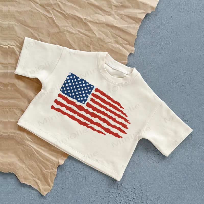 ベビー用アメリカ国旗カジュアルTシャツ - 白 - 2～3歳 - image 1