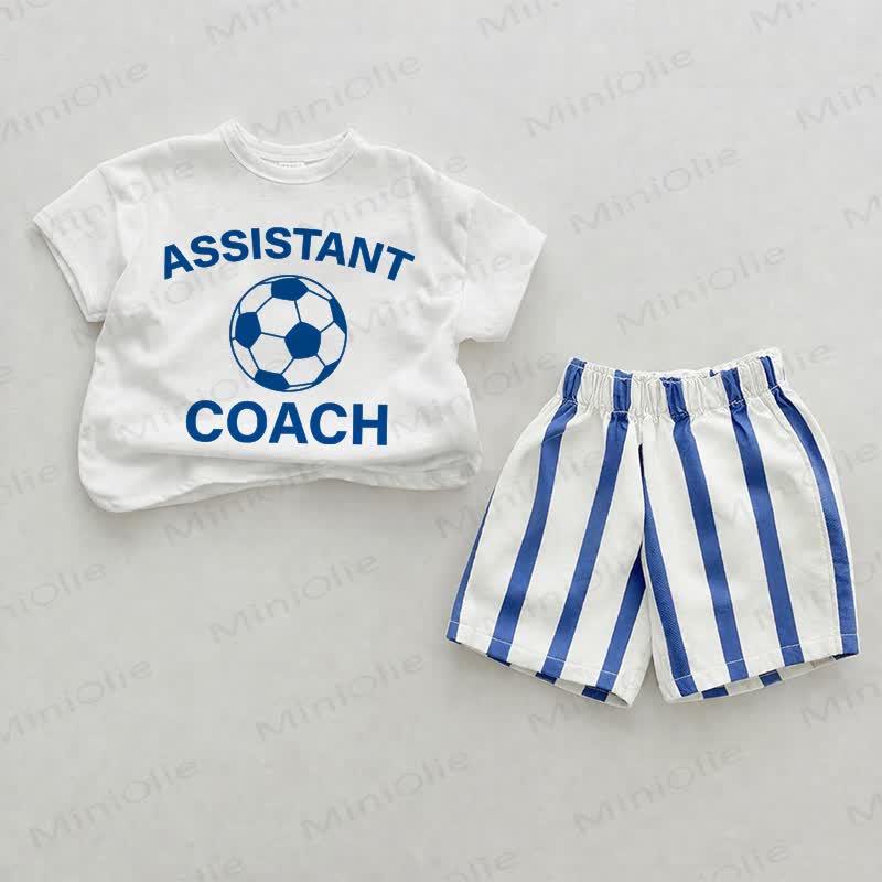 ASSISTANT COACHベビーブルー 縦ストライプ ツーピース ショーツセット - ホワイト＆ブルー - 2～3歳 - image 1