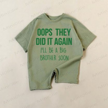 OOPS THEY DID IT AGAIN I'LL BE A BIG BROTHER SOON！ベビーグリーンのスローガンロンパース - 緑 - 18～24ヶ月 - image 1